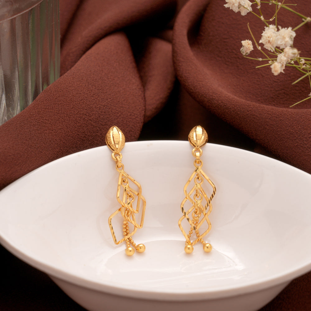 Intricate Multilayer Drops Hanging Gold Earring