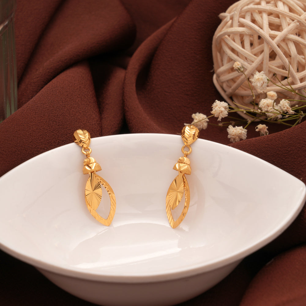 Ethnic Layered Leaf Drops Gold Stud