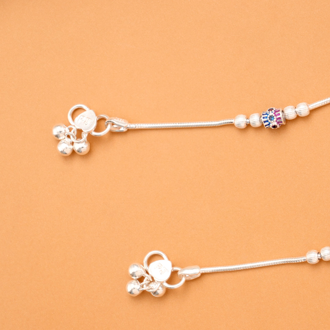 Silver Fancy Violet Charm Beads Anklet