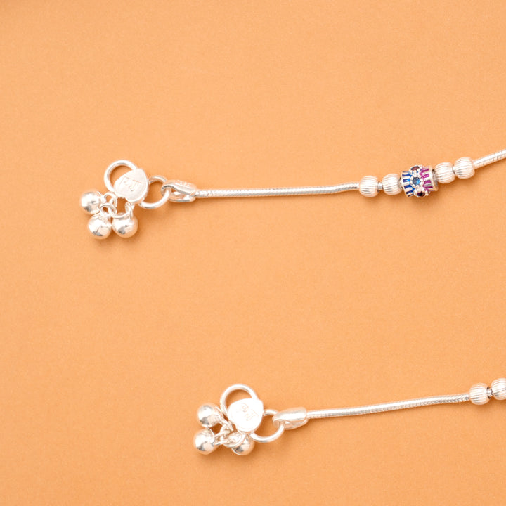 Silver Fancy Violet Charm Beads Anklet
