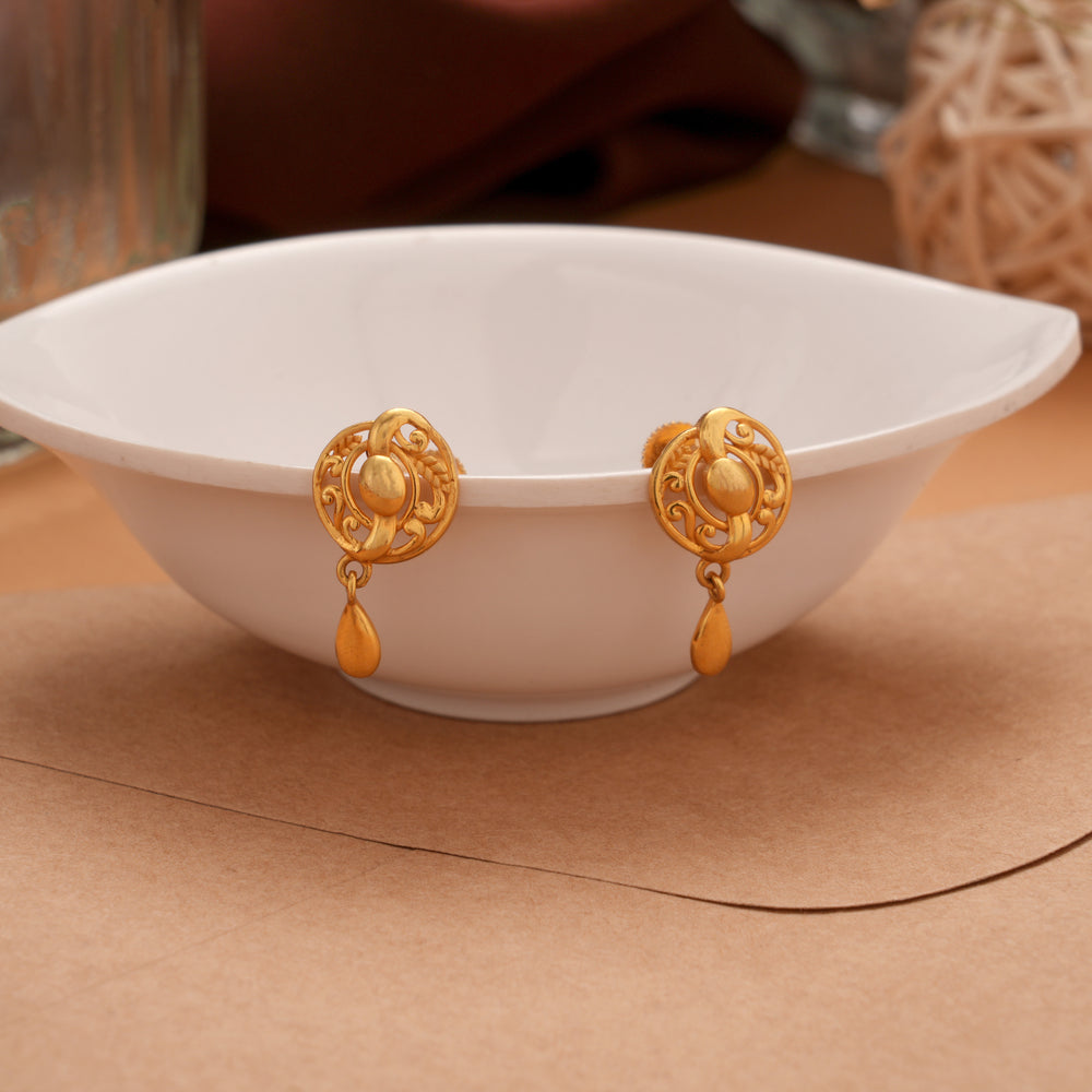 Fancy Gold Round Teardrop Hanging Earrings