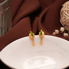 Green Enamel Bird Design Gold Earring