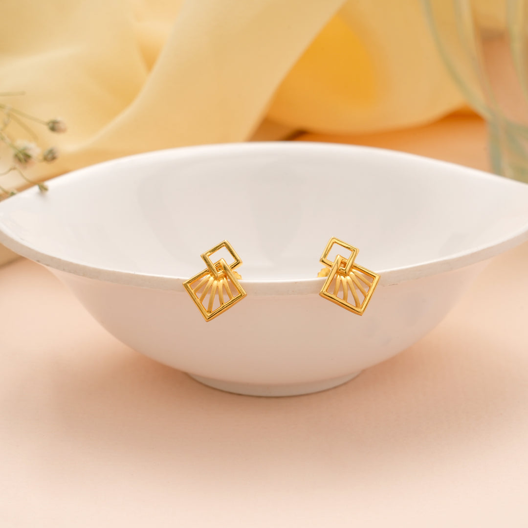 Ethnic Gold Interlocking Square Geometric Stud