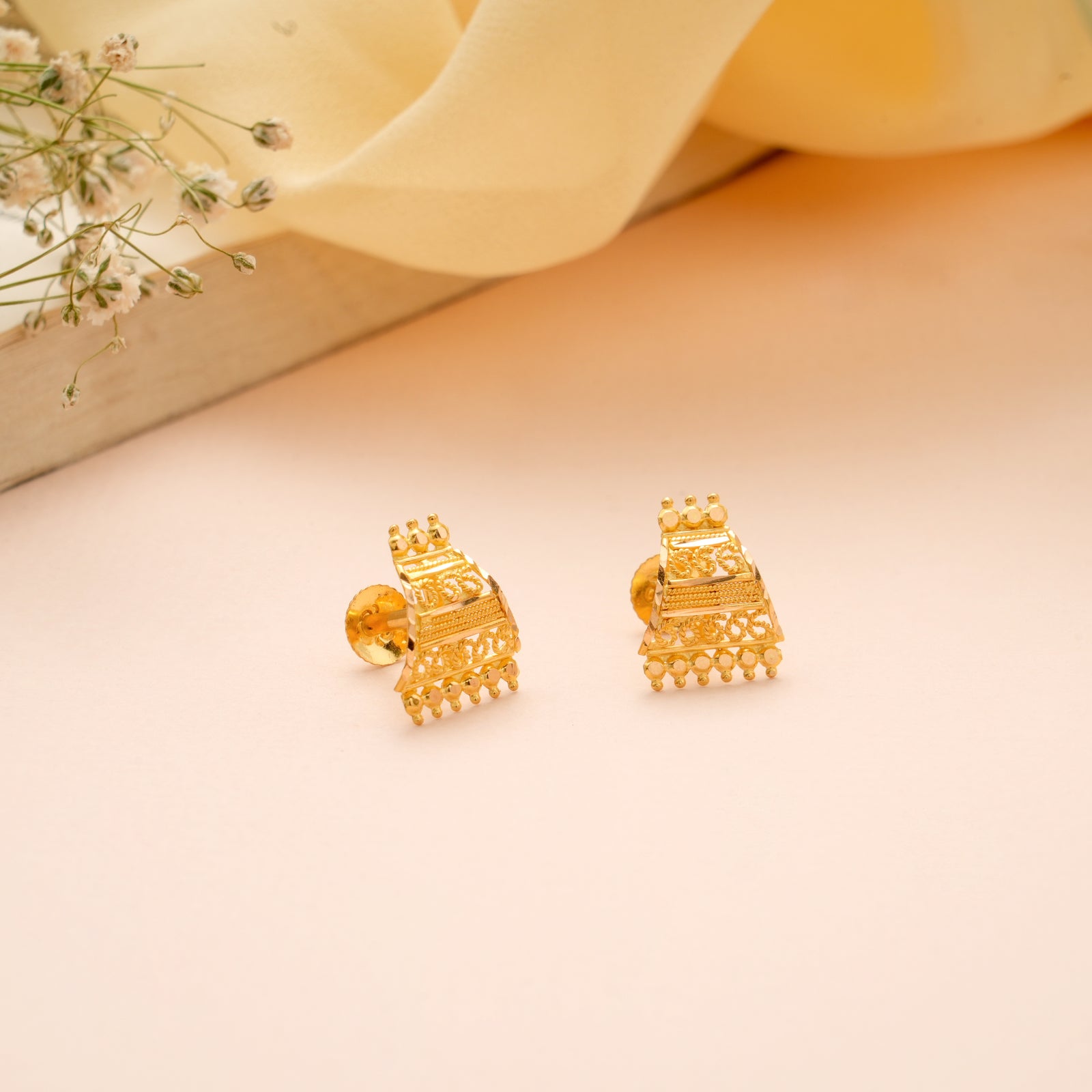 Temple Gopuram Design Gold Stud