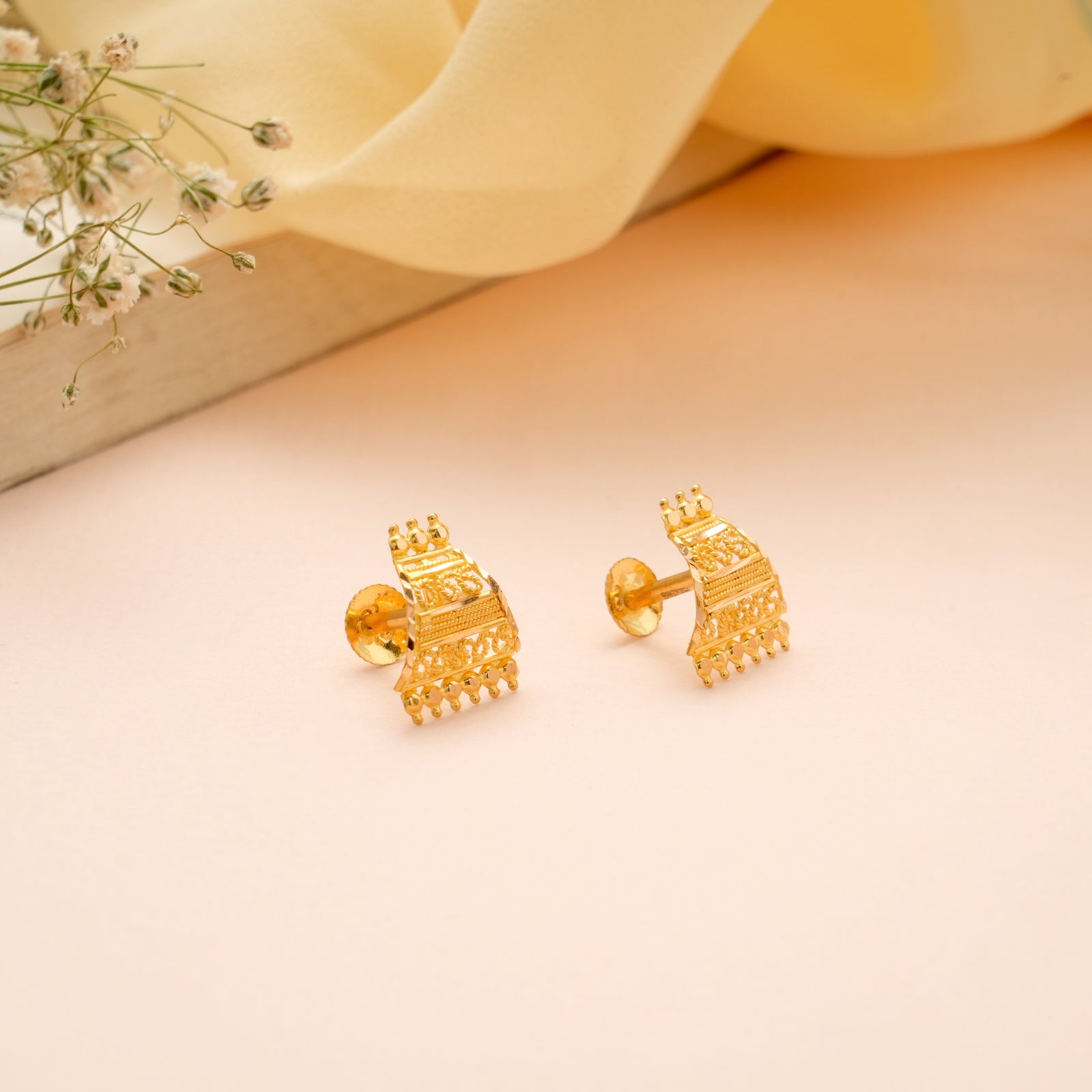 Temple Gopuram Design Gold Stud