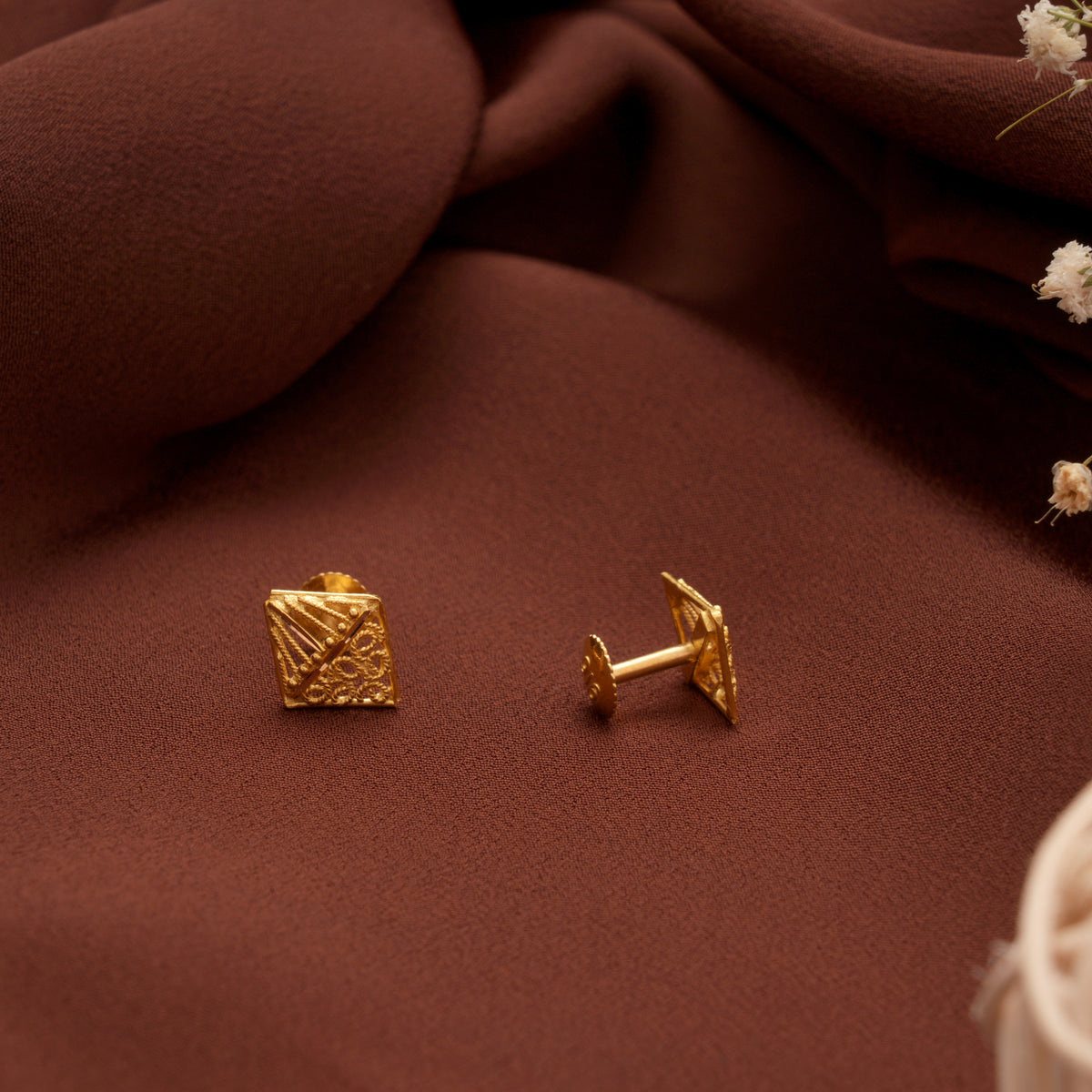 Geometric Pattern Casting Gold Stud