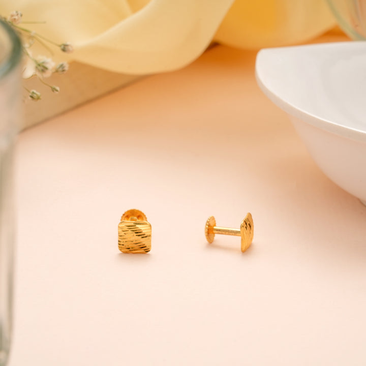 Modern Gold Matrix Square Pattern Stud
