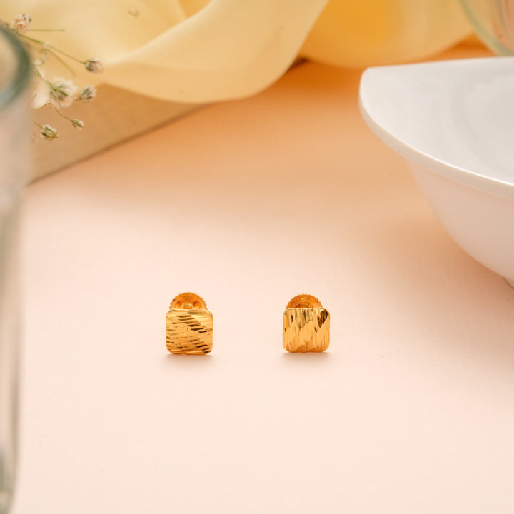 Modern Gold Matrix Square Pattern Stud