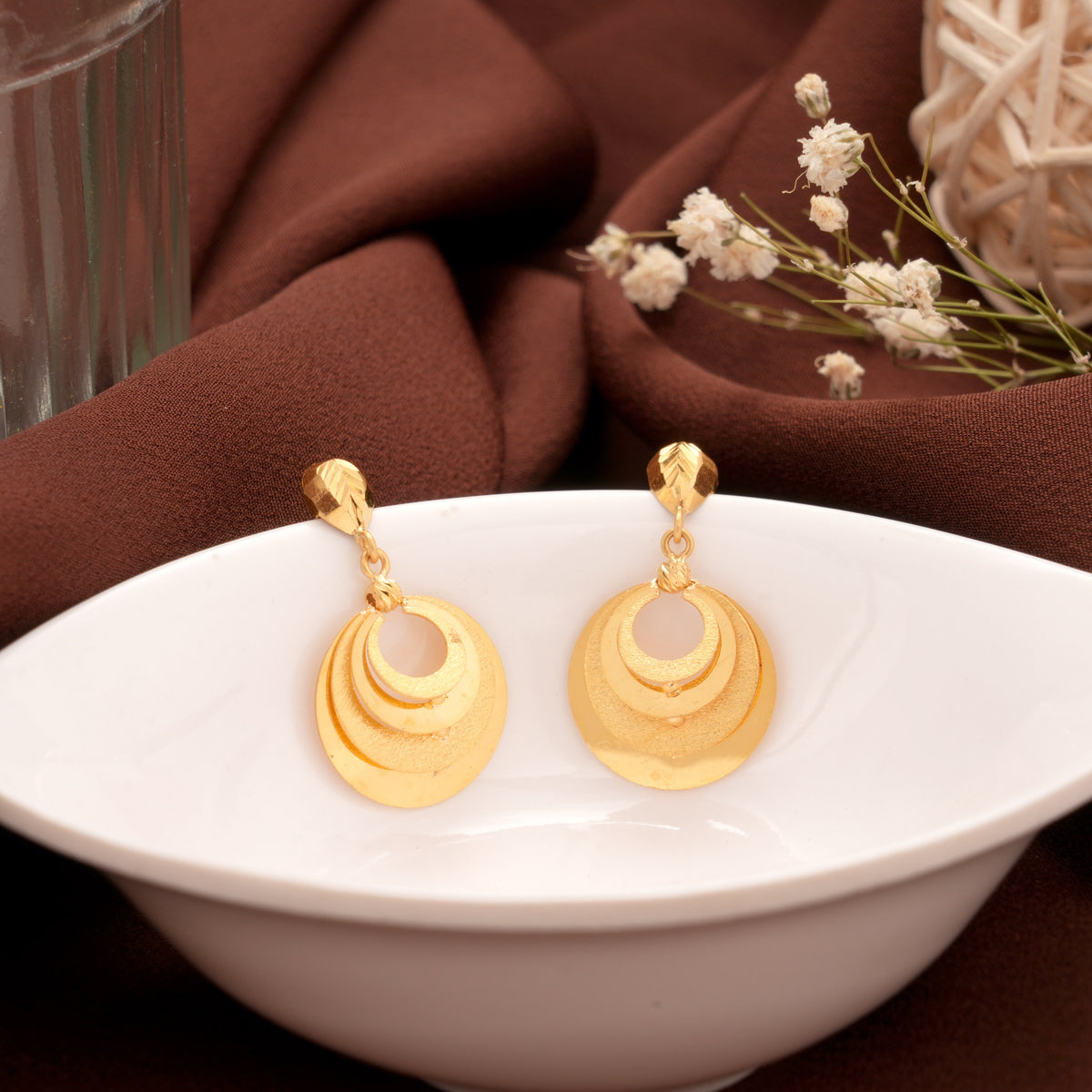 Beautiful Gold Multi Layer Crescent Earrings