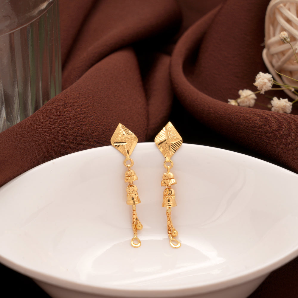 Luxury Textured Gold Long Drops Earrings