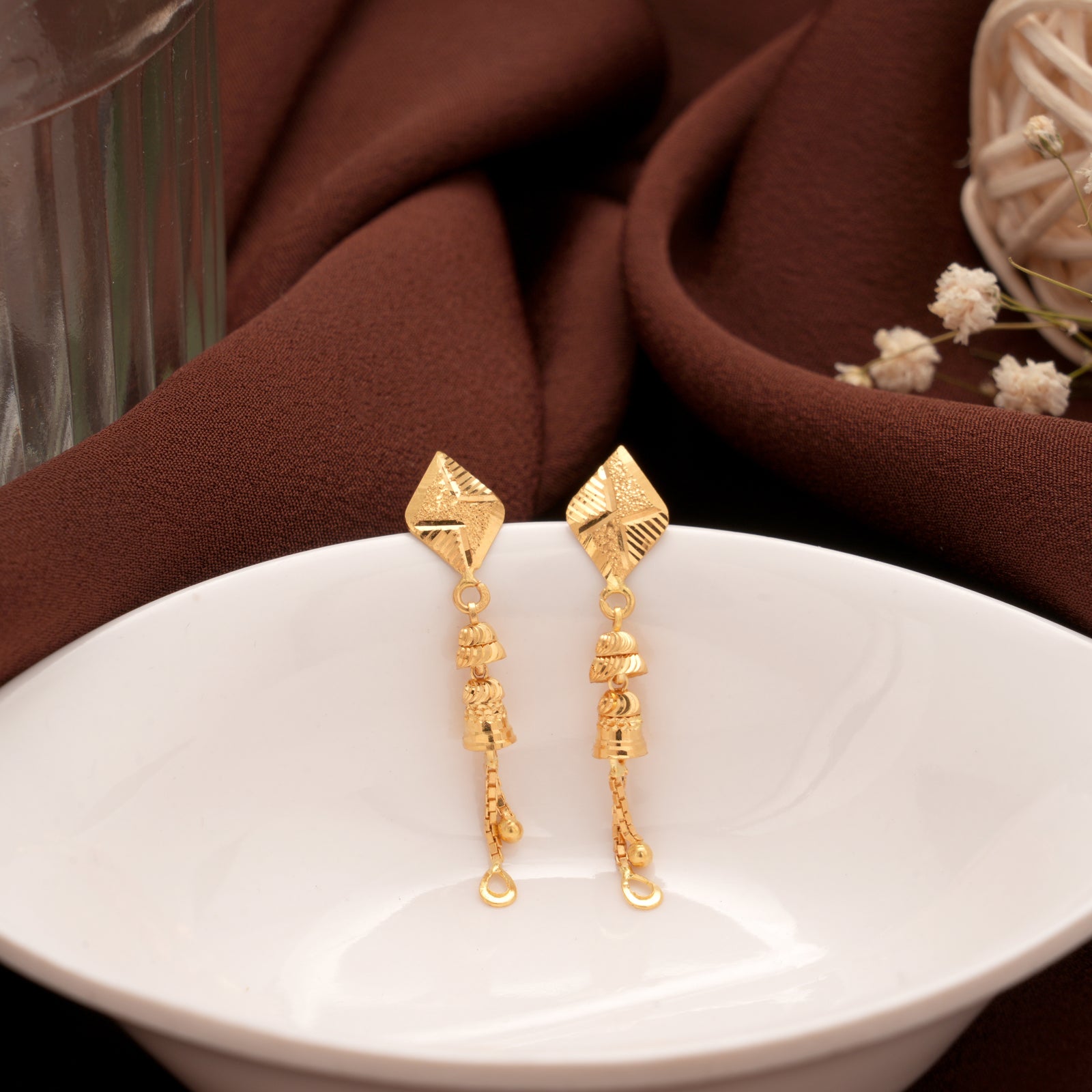 Luxury Textured Gold Long Drops Earrings