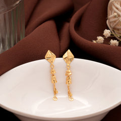 Luxury Textured Gold Long Drops Earrings