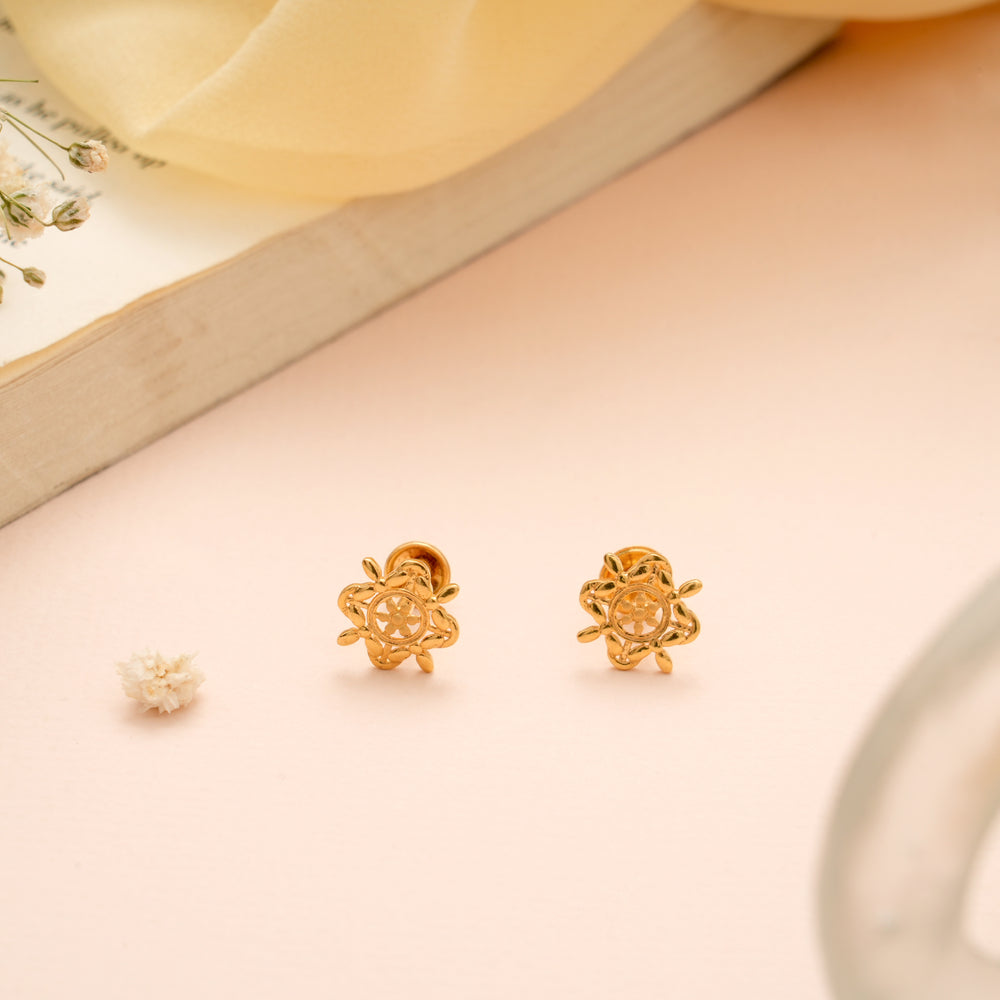 Minimal Chakra Floral Leaf Gold Stud