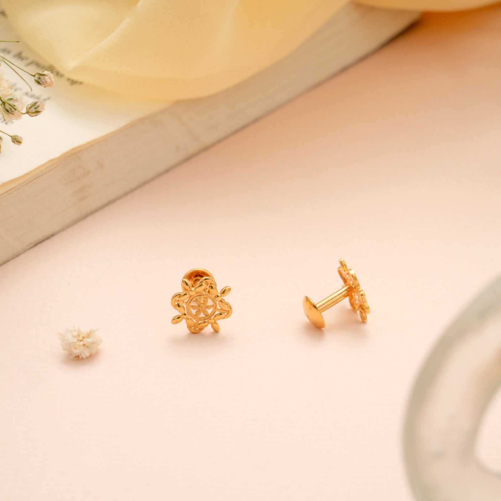 Minimal Chakra Floral Leaf Gold Stud