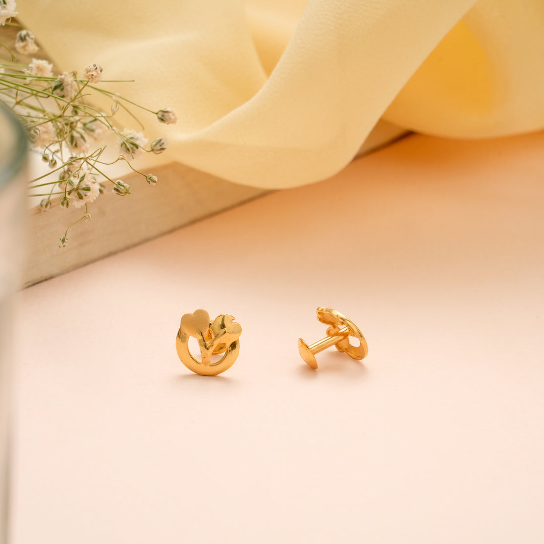Twin Heart Circular Gold Stud