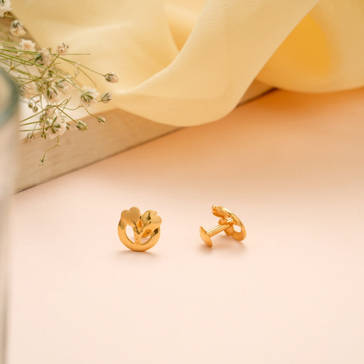 Twin Heart Circular Gold Stud