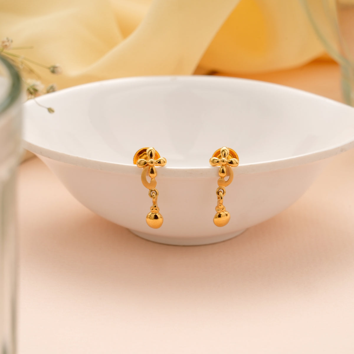 Minimal Floral Gold Drop Stud
