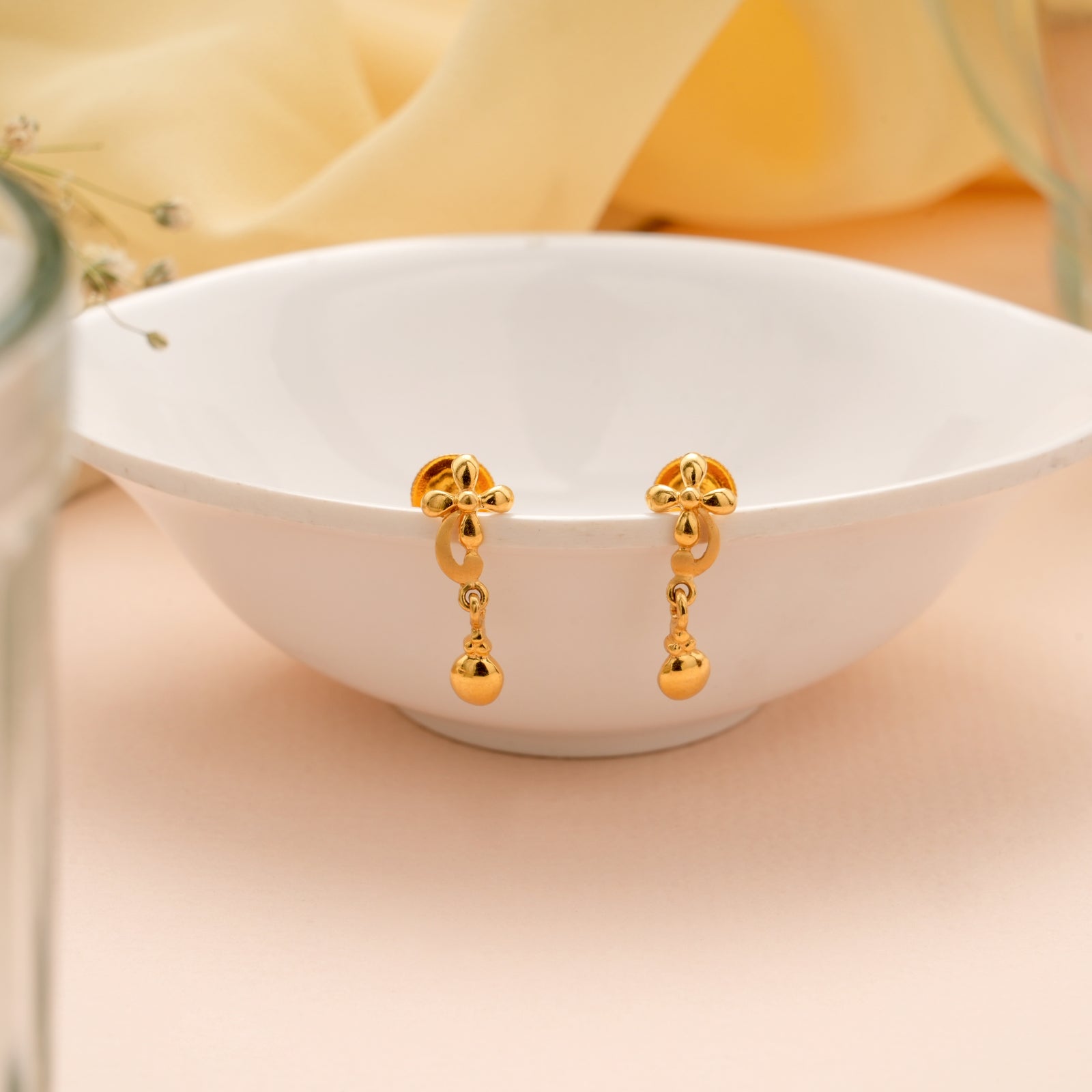 Minimal Floral Gold Drop Stud
