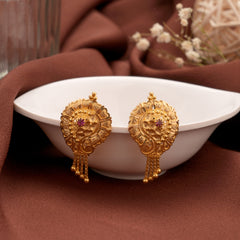 Bold Leaf Blossom with Gold Stone Earring