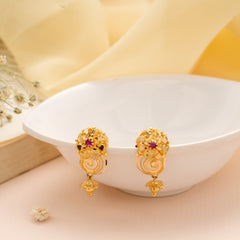 Classic Floral Design Gold Drop Earrings
