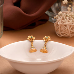Floral Emerald Stone Gold Jumka