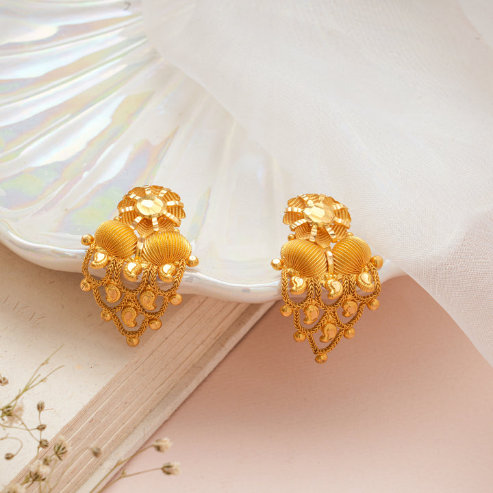 Mango Chain Tassel Floral Gold Earrings