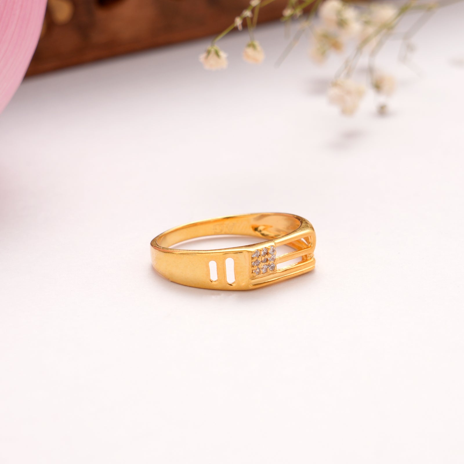 Golden Square Rectangular Silver Ring