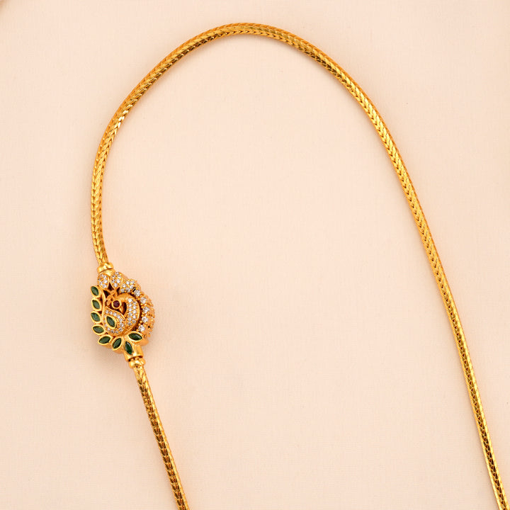 Emerald Peacock Design Golden Mugappu Chain
