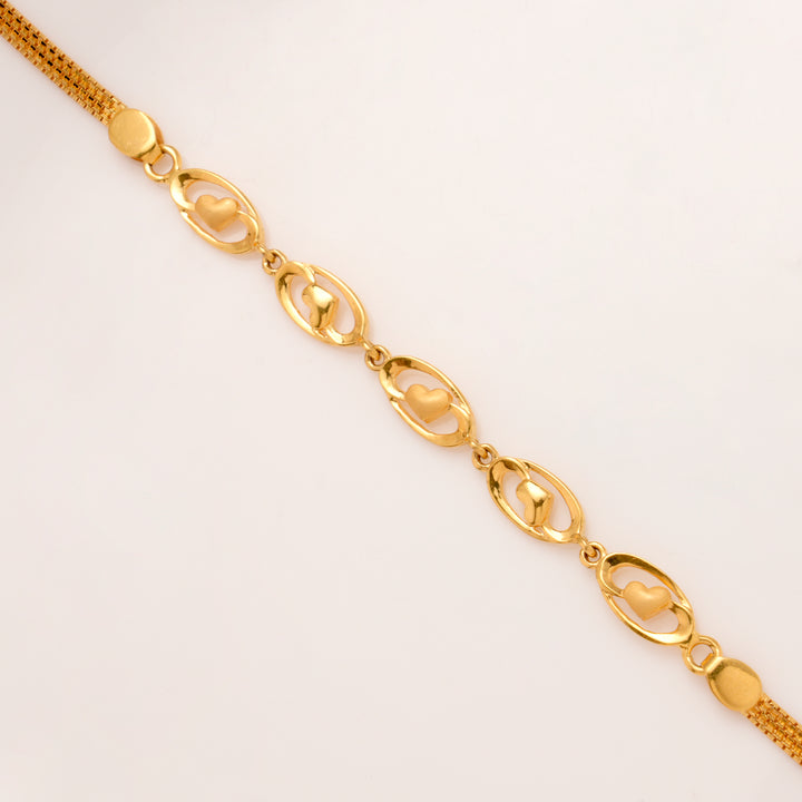 Regal Oval Shape with Mini Heart Gold Bracelet