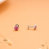 Minimal Pink Floral Cluster Silver Stud