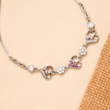 White with Pink Blossom Heart Silver Bracelet