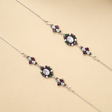 Antique Elegant Oval Stone Silver Anklet
