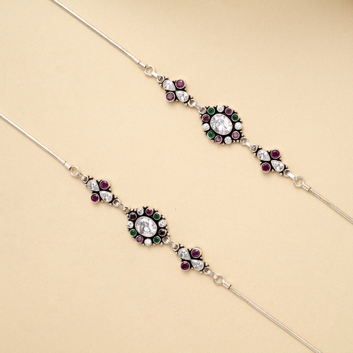Antique Elegant Oval Stone Silver Anklet