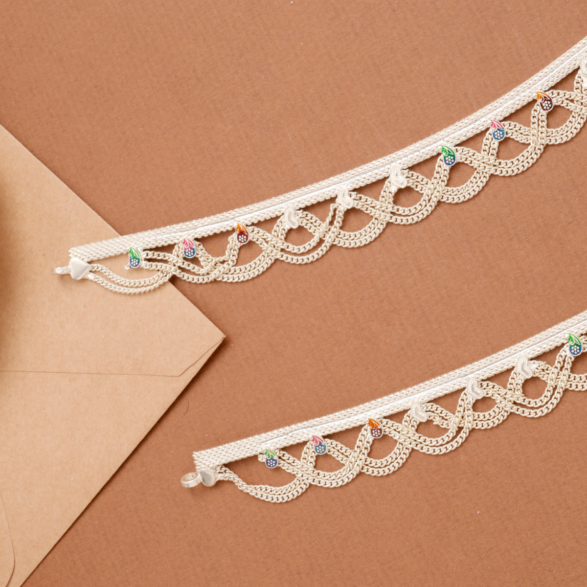Timeless Enamel Modern Chain Silver Anklet