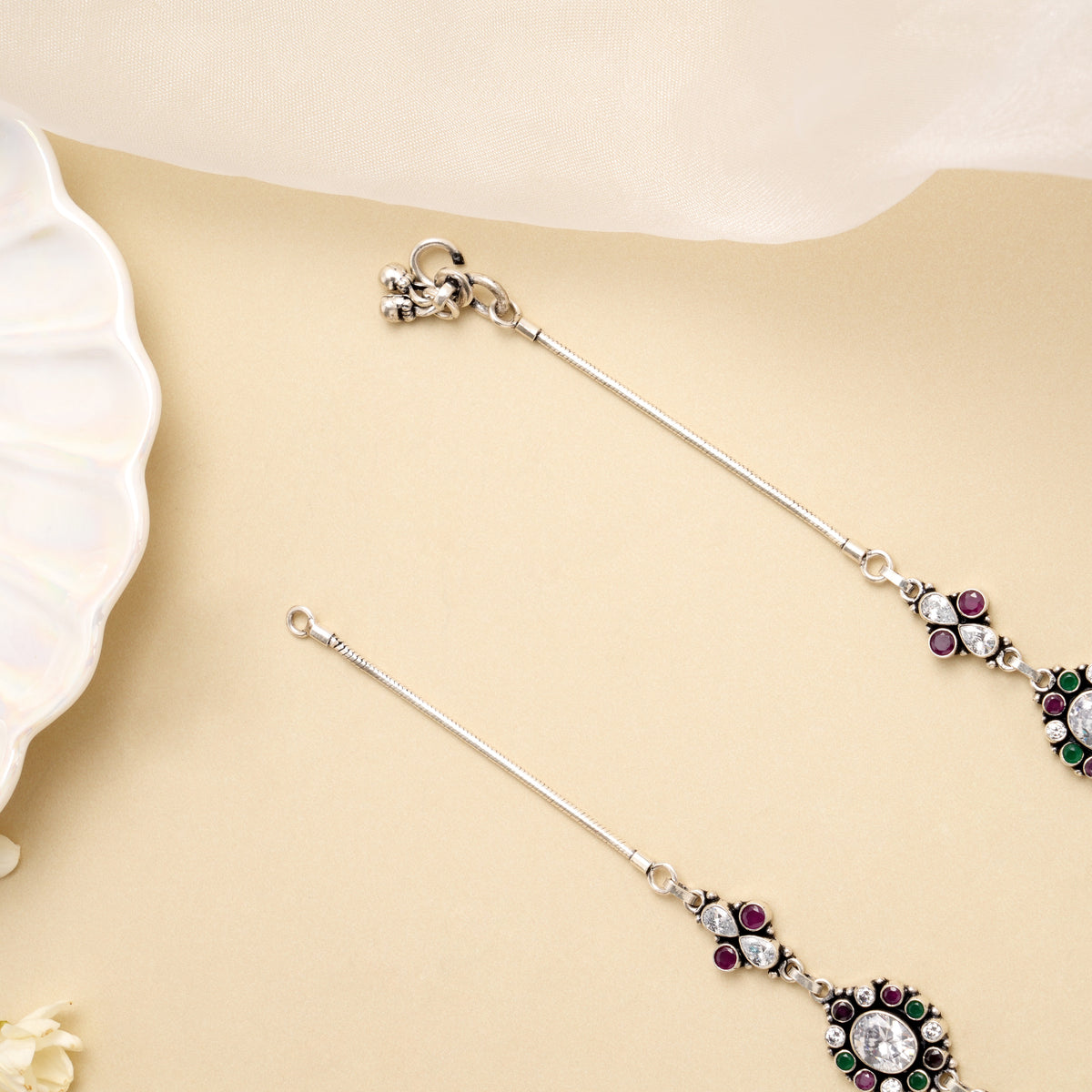 Antique Elegant Oval Stone Silver Anklet