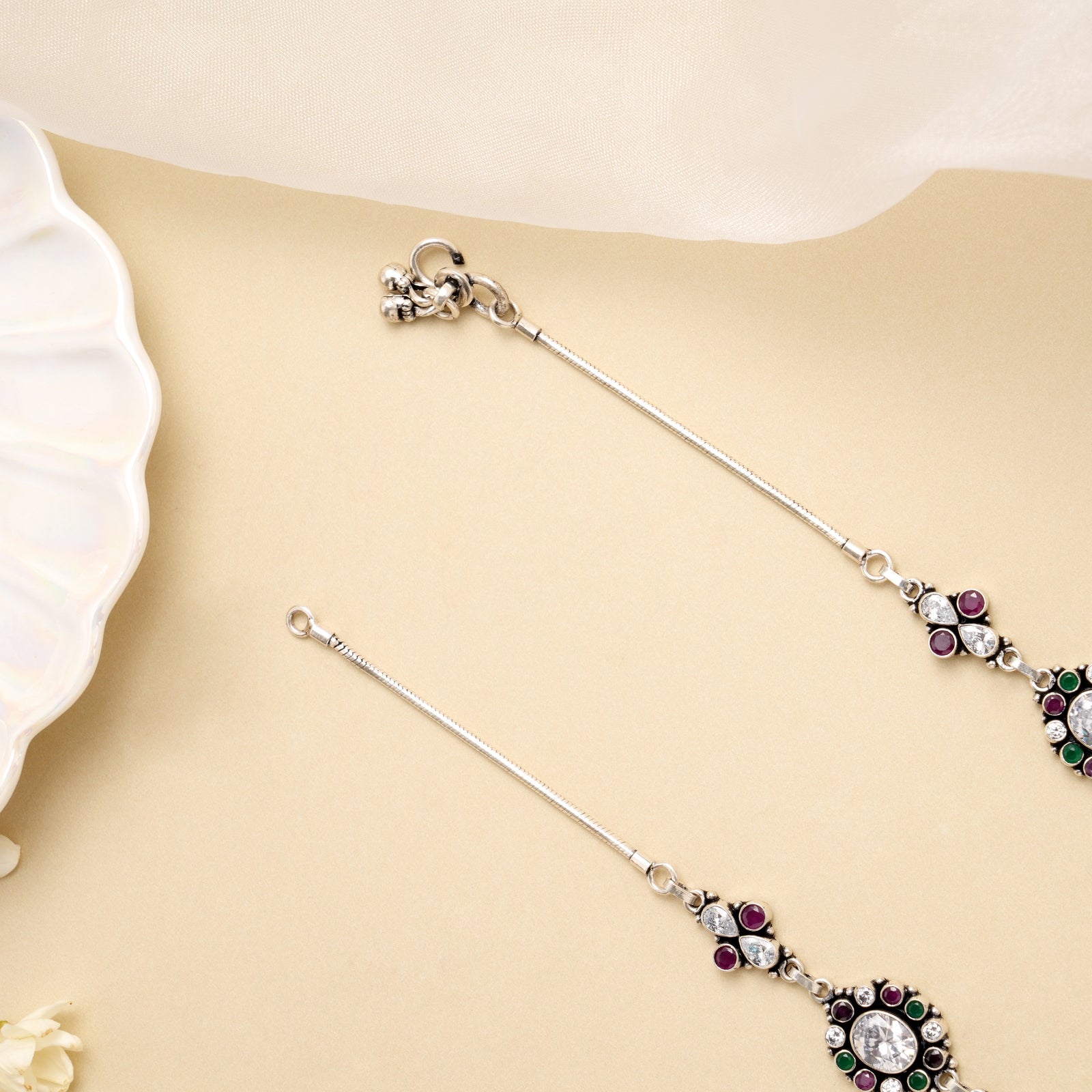 Antique Elegant Oval Stone Silver Anklet