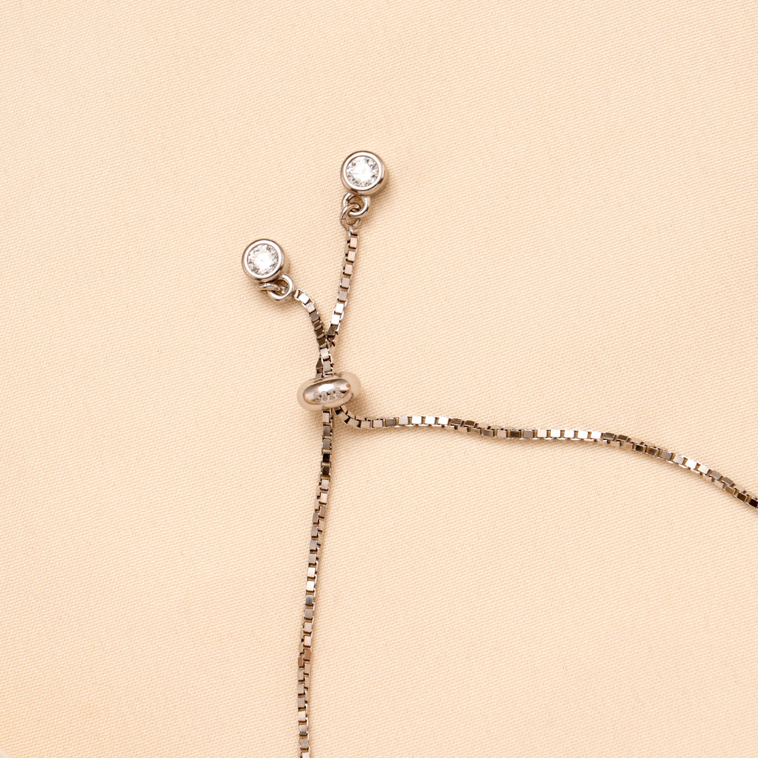 White with Pink Blossom Heart Silver Bracelet