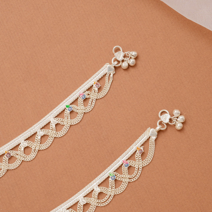 Timeless Enamel Modern Chain Silver Anklet