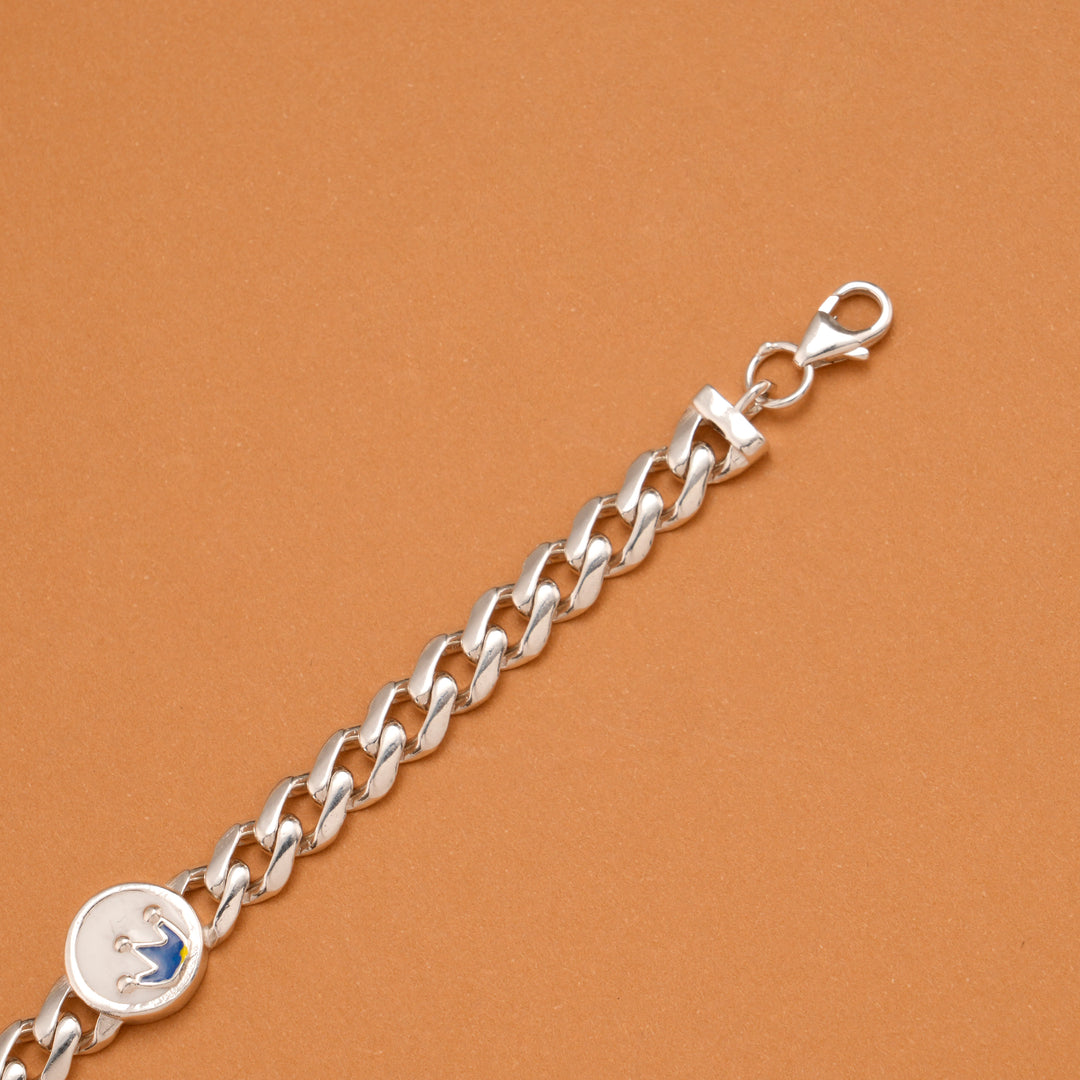 Circular Crown Enamel Silver Baby Bracelet