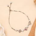 White with Pink Blossom Heart Silver Bracelet