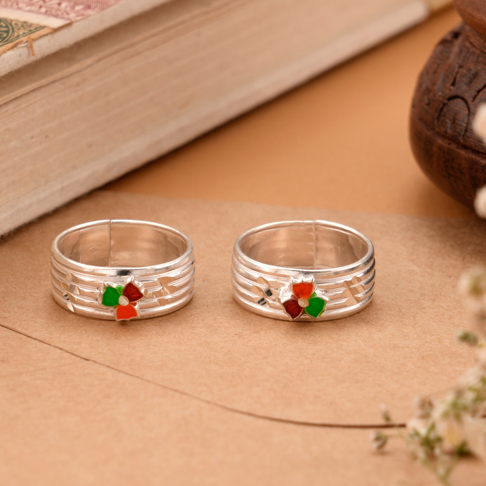 Tri Color Enamel Silver Toe Ring