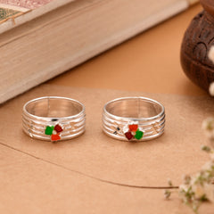 Tri Color Enamel Silver Toe Ring