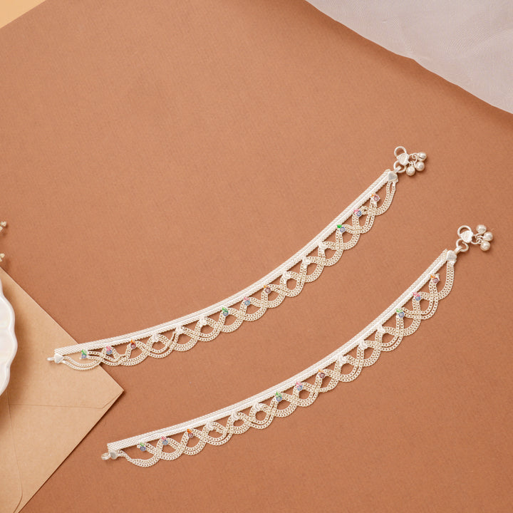 Timeless Enamel Modern Chain Silver Anklet