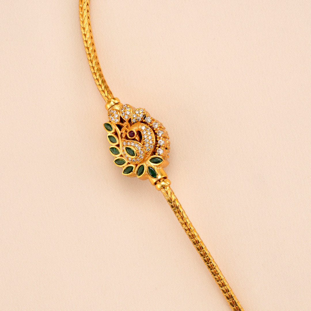 Emerald Peacock Design Golden Mugappu Chain