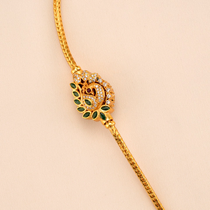 Emerald Peacock Design Golden Mugappu Chain