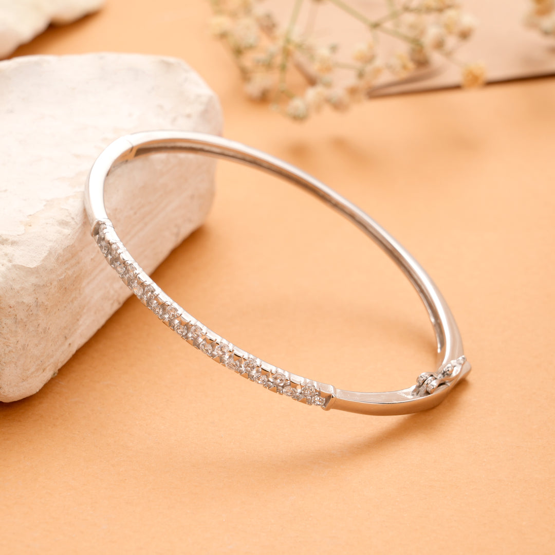 Radiant Glow White Stone Silver Kada