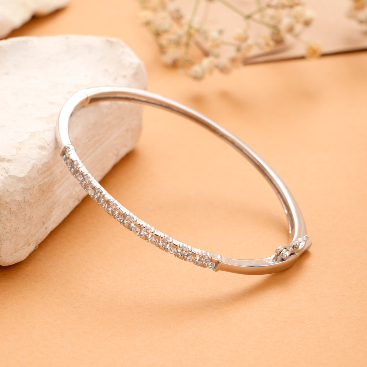 Radiant Glow White Stone Silver Kada