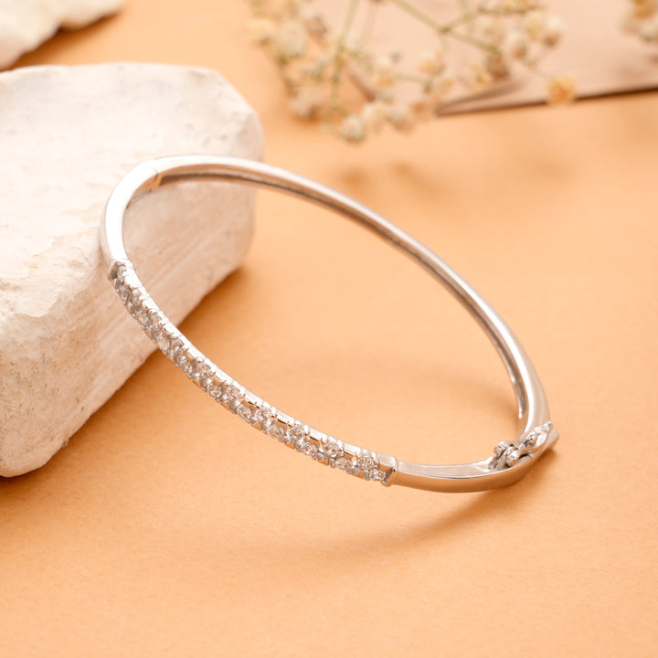 Radiant Glow White Stone Silver Kada