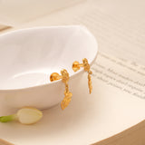 Classic Textured Leaf Design Golden Earring