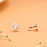 Vibrant Sunflower Pattern White Stone Silver Stud